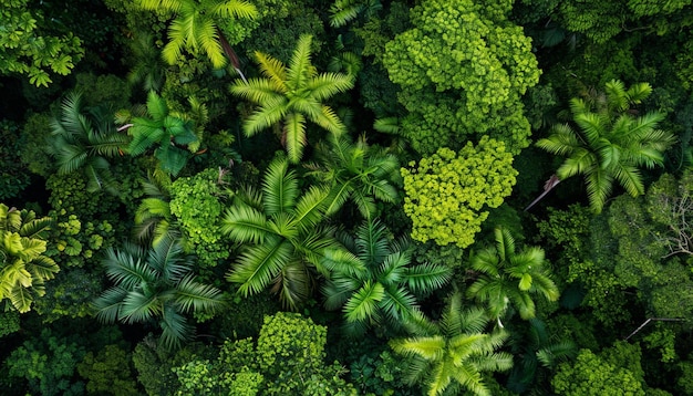 Foto una vista de pájaro de un frondoso dosel de la selva tropical