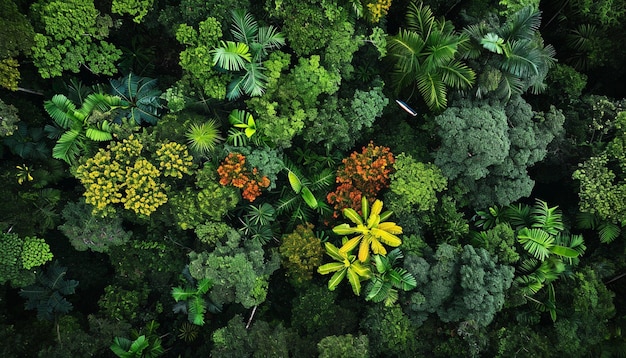 Foto una vista de pájaro de un frondoso dosel de la selva tropical