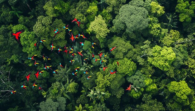 una vista de pájaro de un frondoso dosel de la selva tropical