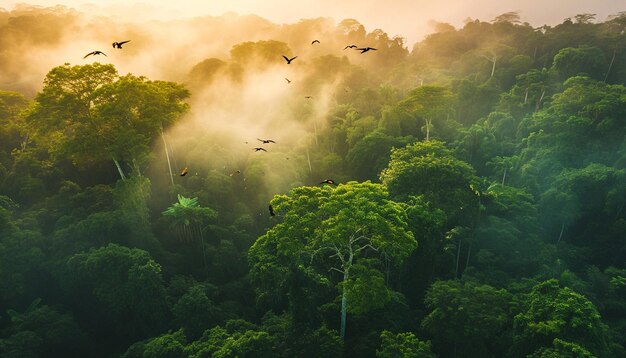 una vista de pájaro de un frondoso dosel de la selva tropical