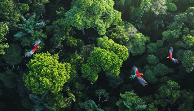 una vista de pájaro de un frondoso dosel de la selva tropical