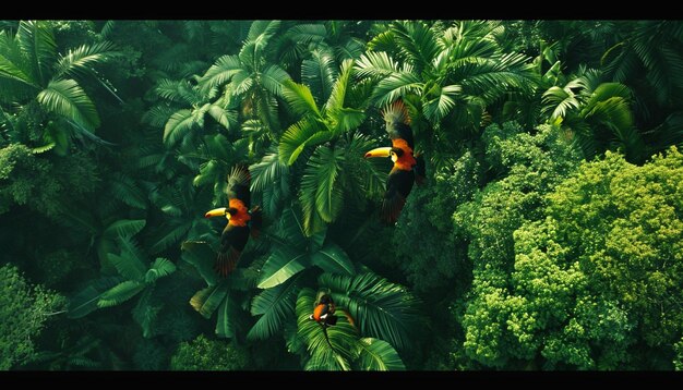 una vista de pájaro de un frondoso dosel de la selva tropical