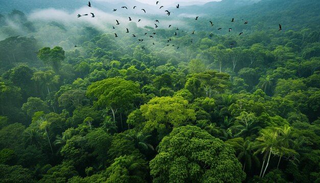 Foto una vista de pájaro de un frondoso dosel de la selva tropical