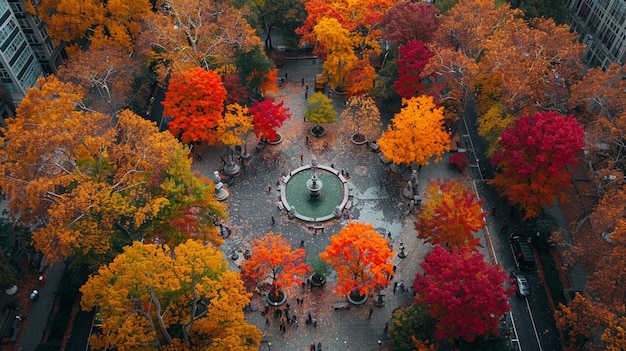 Foto vista de pájaro de un parque de la ciudad con árboles