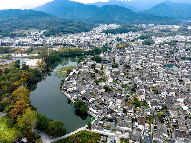 Vista panorámica aérea de Anhui Hongcun