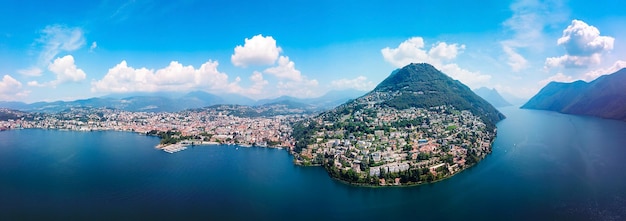 Vista panorámica aérea de la ciudad de Lugano