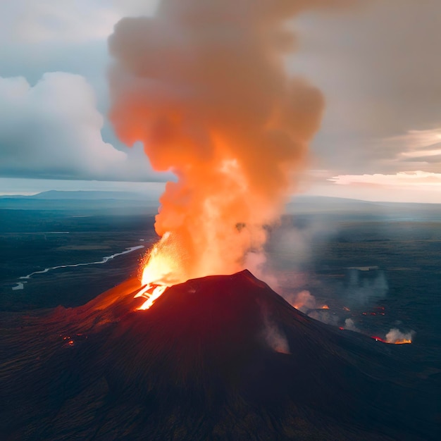 Vista panorâmica aérea da erupção do vulcão LitliHrutur Hill Fagradalsfjall Volcano System na Península de Reykjanes da Islândia