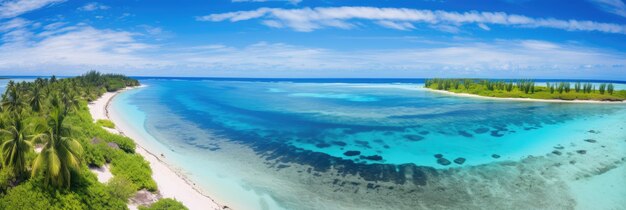 Vista panorâmica aérea da praia e da lagoa da Ilha Tropical Christmas em Kiribati Impressionante filmado em