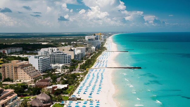 Vista panorámica aérea de la playa de Cancún y la zona hotelera de la ciudad en México paisaje de la costa caribeña de