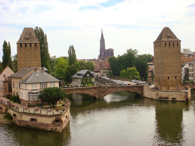 Foto vista panorámica desde arriba a la ciudad vista superior estrasburgo francia