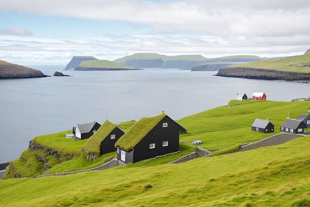 Vista panorámica a la bahía Islas Feroe IA generativa