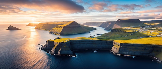 Vista panorámica a la bahía Islas Feroe IA generativa