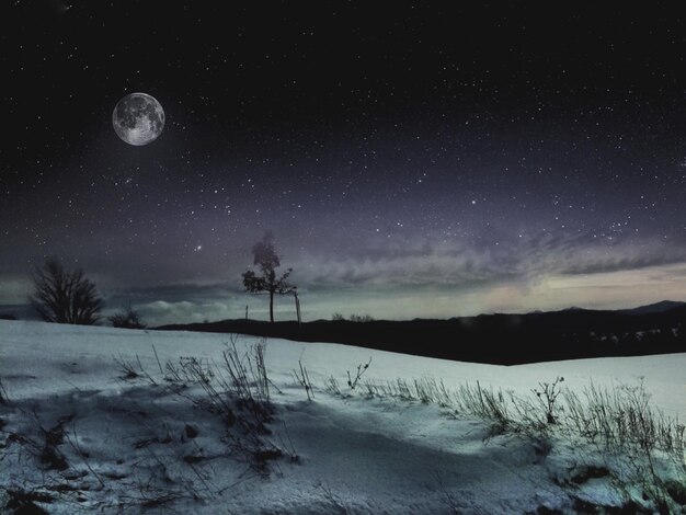 Foto vista panorámica del campo contra el cielo por la noche