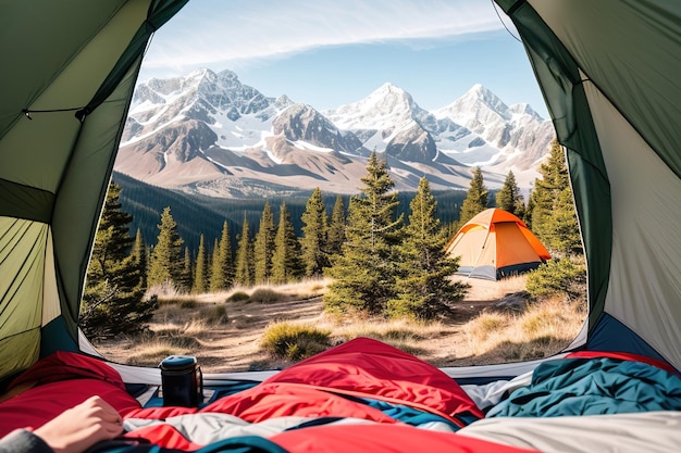 Vista panorámica desde la carpa turística Recreación activa senderismo en la naturaleza IA generativa