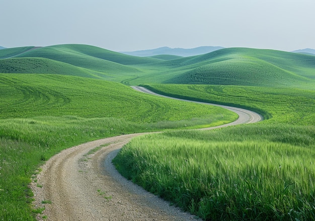 Vista panorámica de una carretera rural que serpentea a través de colinas verdes