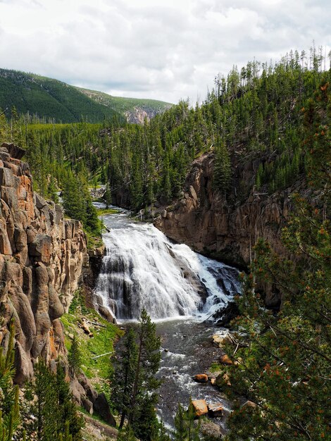 Vista panorámica de una cascada en el bosque contra el cielo