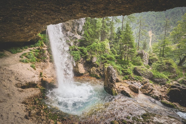 Vista panorámica de una cascada en el bosque