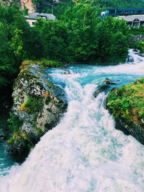 Foto vista panorámica de una cascada en el bosque