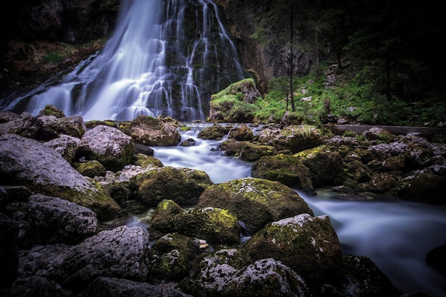 Vista panorámica de una cascada en el bosque
