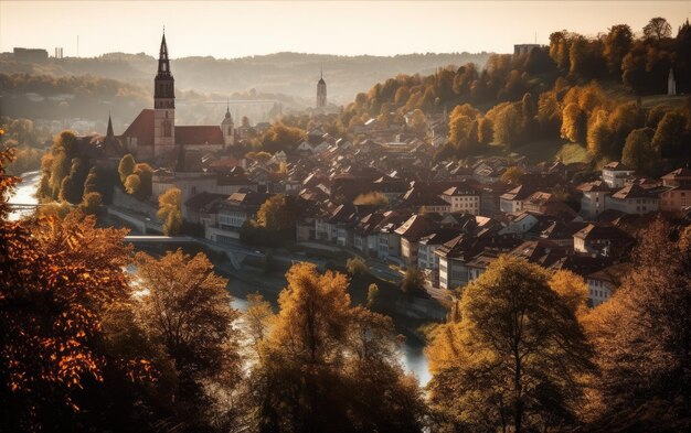 Vista panorámica de la ciudad de Berna, la capital de Suiza, IA generativa