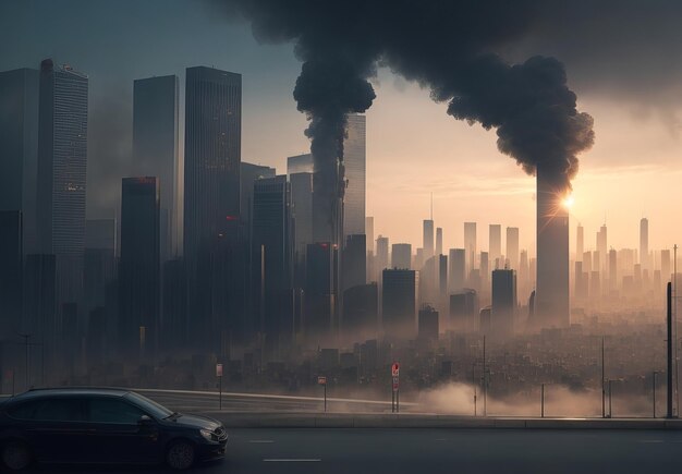 Foto vista panorámica de la contaminación del aire de la ciudad de yakarta