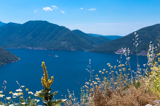 Vista panorámica de la costa de la bahía de Boka-Kotor, Montenegro