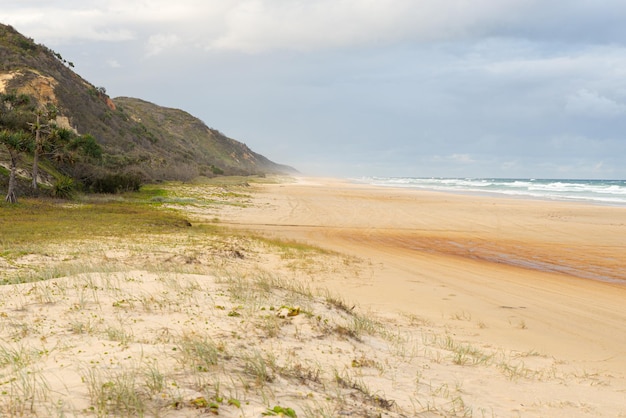 Vista panorámica de la costa en Fraser IslandPaisaje y concepto de fondo