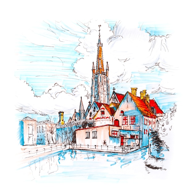 Vista panorâmica da cidade do canal de Bruges com belas casas