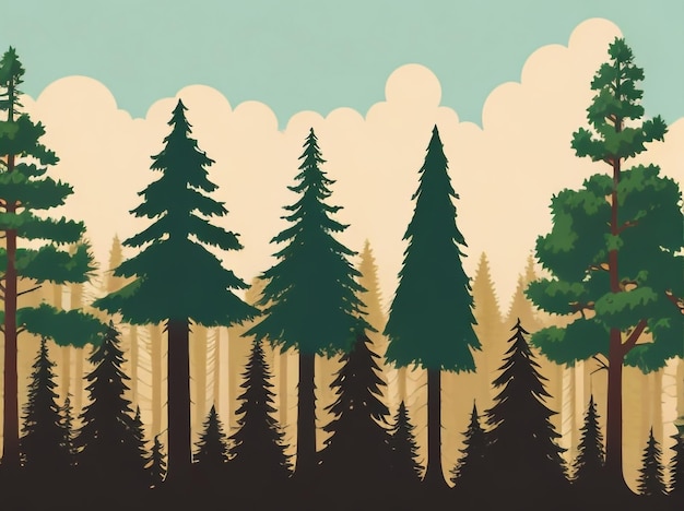 Vista panorâmica da floresta Paisagem de pinheiros em vetor