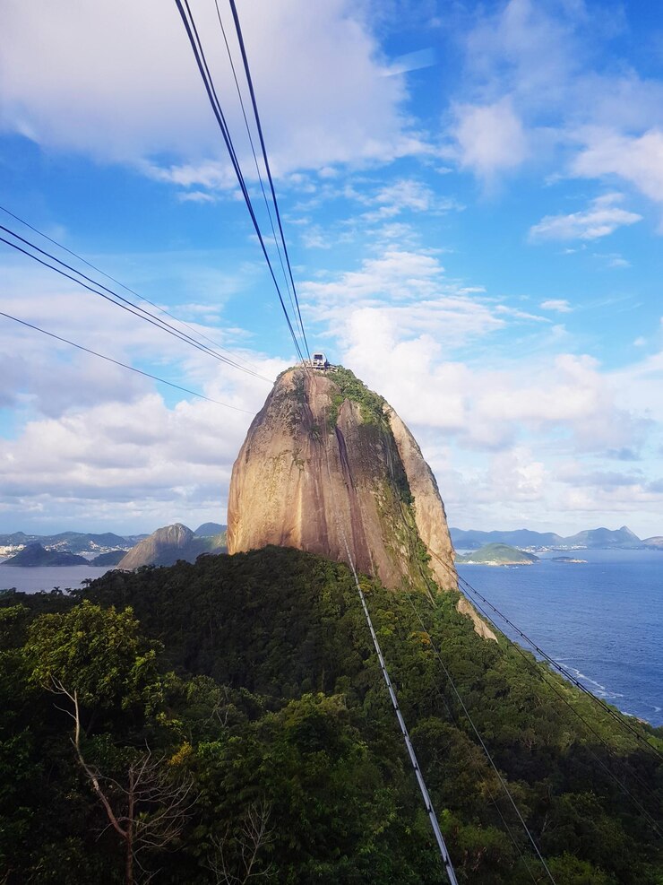 Foto vista panorâmica da montanha do pão de açúcar no rio contra o céu