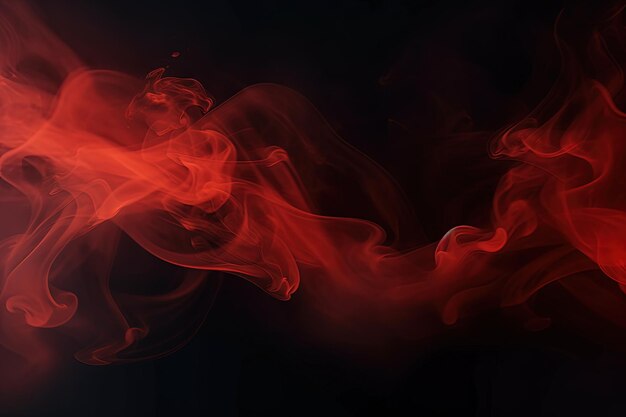 Vista panorâmica da neblina abstrata com nebulosidade vermelha linda fumaça rodopiante sobre um fundo preto ide
