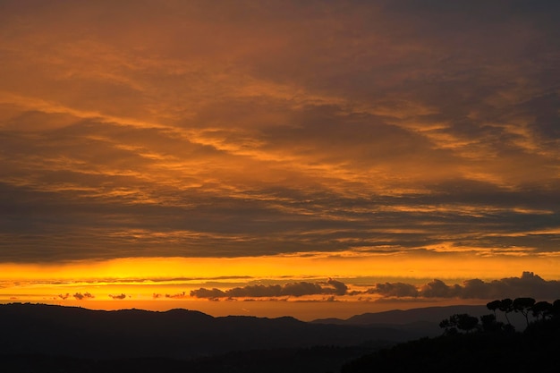 Vista panorâmica da paisagem contra o céu nublado durante o pôr-do-sol