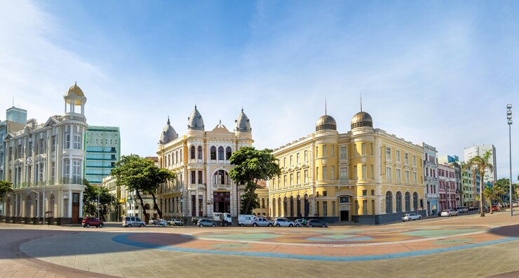 Foto vista panorâmica da praça marco zero no distrito antigo recife recife pernambuco brasil