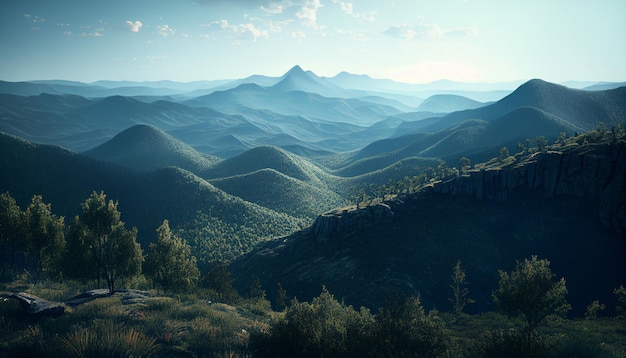 Vista panorâmica da renderização 3d das montanhas Blue Ridge Generative AI