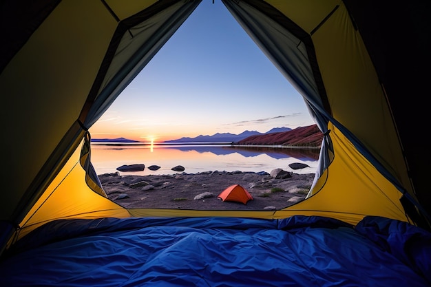 Vista panorâmica da tenda turística Recreação ativa Caminhada na natureza IA generativa