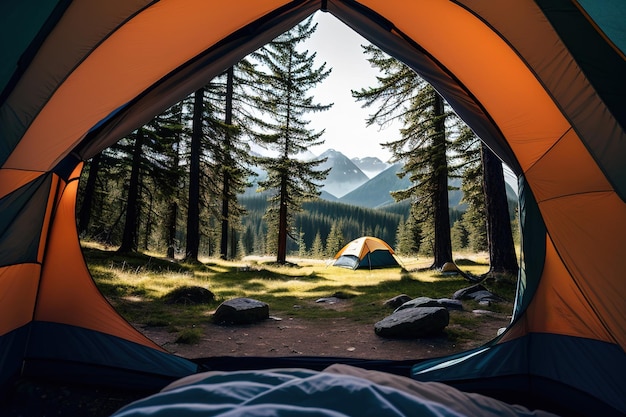 Vista panorâmica da tenda turística Recreação ativa Caminhada na natureza IA generativa