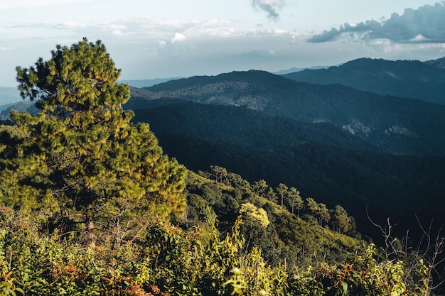 Vista panorâmica das montanhas contra o céu durante o pôr do sol