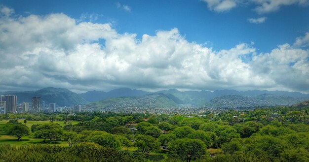 Vista panorâmica das montanhas contra o céu nublado