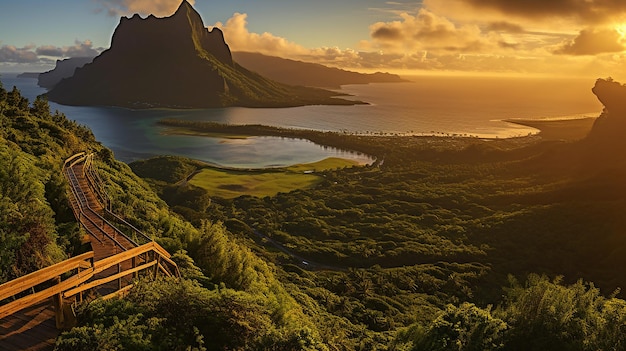 Vista panorâmica de Belvedere Lookout ao nascer do sol Moorea Generative AI