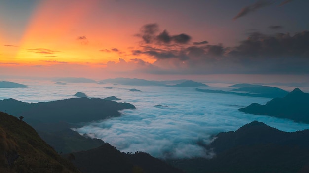 Vista panorâmica de Cloudscape durante o pôr do sol