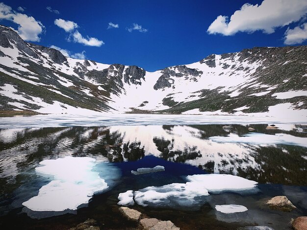 Vista panorâmica de montanhas cobertas de neve contra o céu