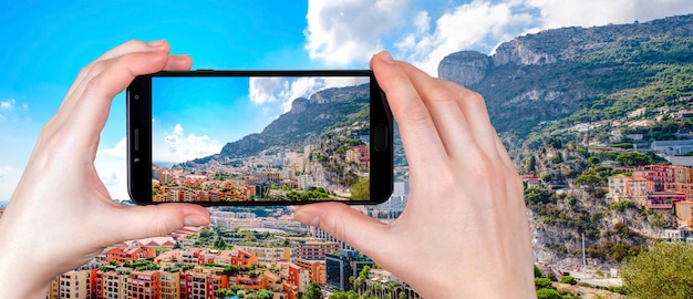 Vista panorâmica de Monte Carlo, Mônaco. turista tira uma foto