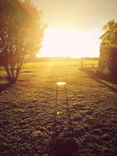 Foto vista panorâmica de um campo contra o céu ao pôr-do-sol