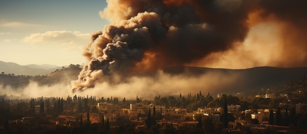 Vista panorâmica de um enorme incêndio na cidade