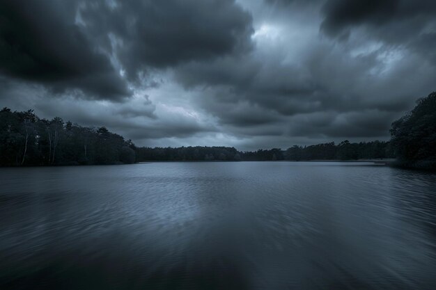 Foto vista panorâmica de um lago calmo contra um céu nublado