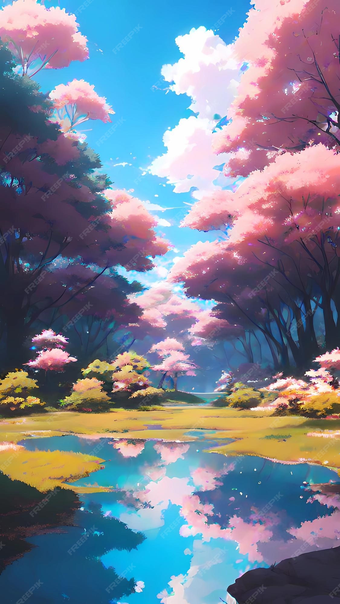 Floresta, bonita, arvores, anime, ceu, HD wallpaper