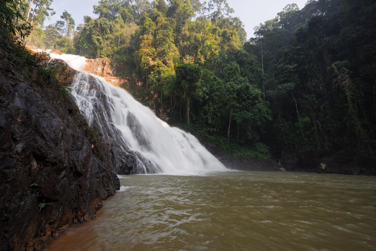 Foto vista panorâmica de uma cachoeira na floresta