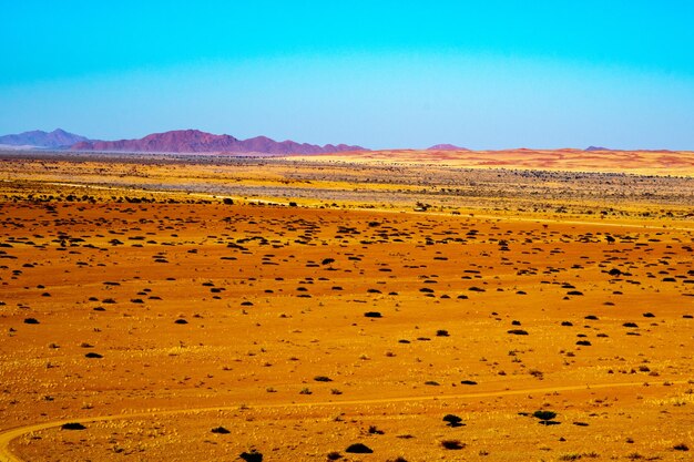 Foto vista panorámica del desierto contra un cielo azul claro