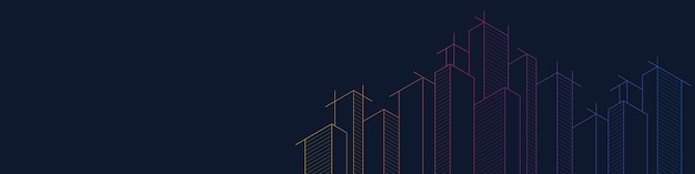 Vista panorámica del dibujo arquitectónico con la construcción del edificio para banner o encabezado del sitio web