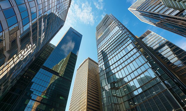 Vista panorámica de un distrito comercial con varios edificios de oficinas